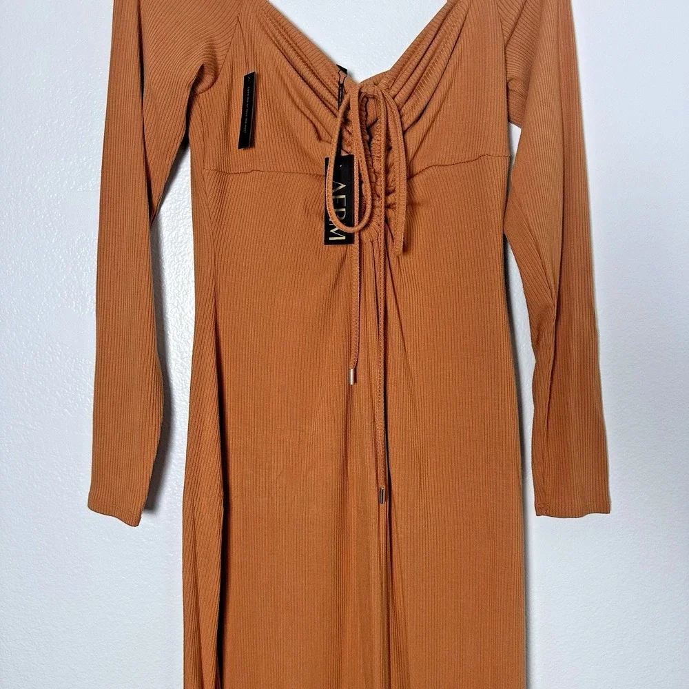 AFRM Size-L Midi Dress Jordana Caramel Long Sleeve Revolve $128